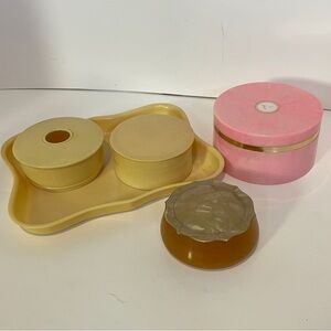 Vintage Dusting Makeup Powder Box Lot With Tray Pink Ivory Vanity 70s Container